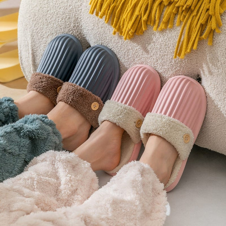 Detachable Slippers Stripe Design Winter House Shoes For Women Bennys Beauty World