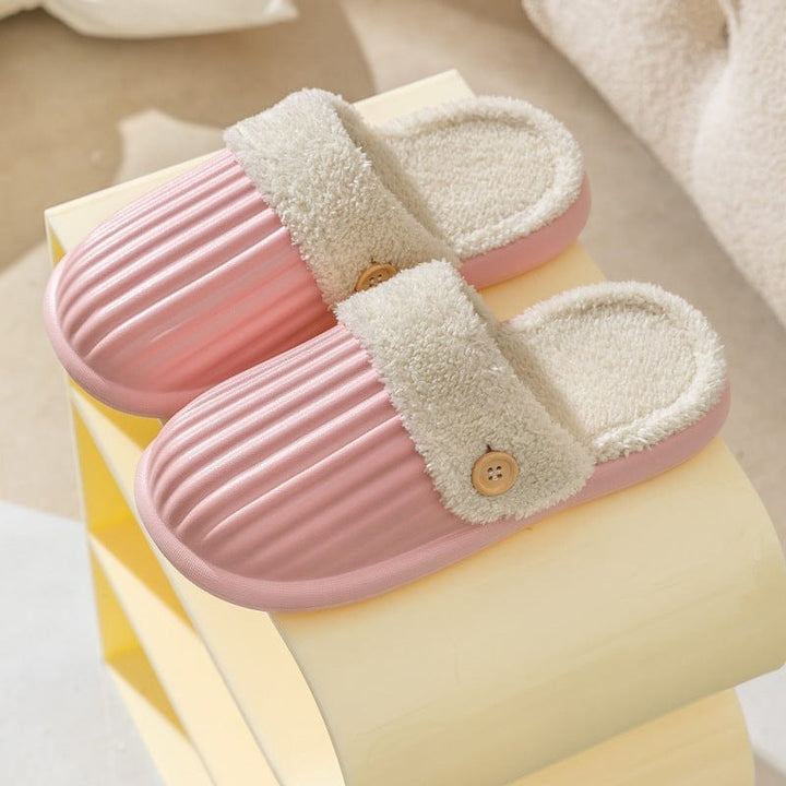 Detachable Slippers Stripe Design Winter House Shoes For Women Bennys Beauty World