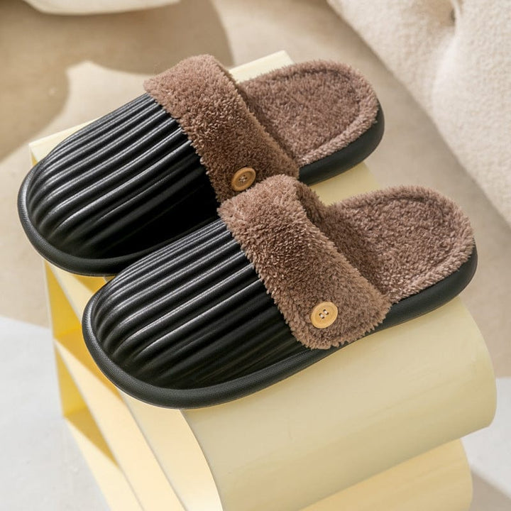 Detachable Slippers Stripe Design Winter House Shoes For Women Bennys Beauty World