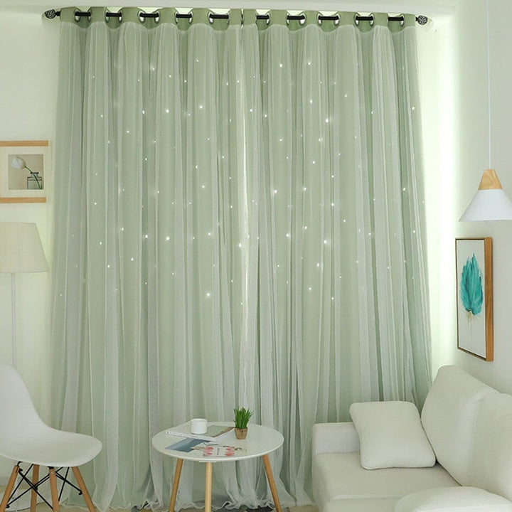 Double Layer Stars Blackout Curtains Pink Tulle For Kids Room Bennys Beauty World