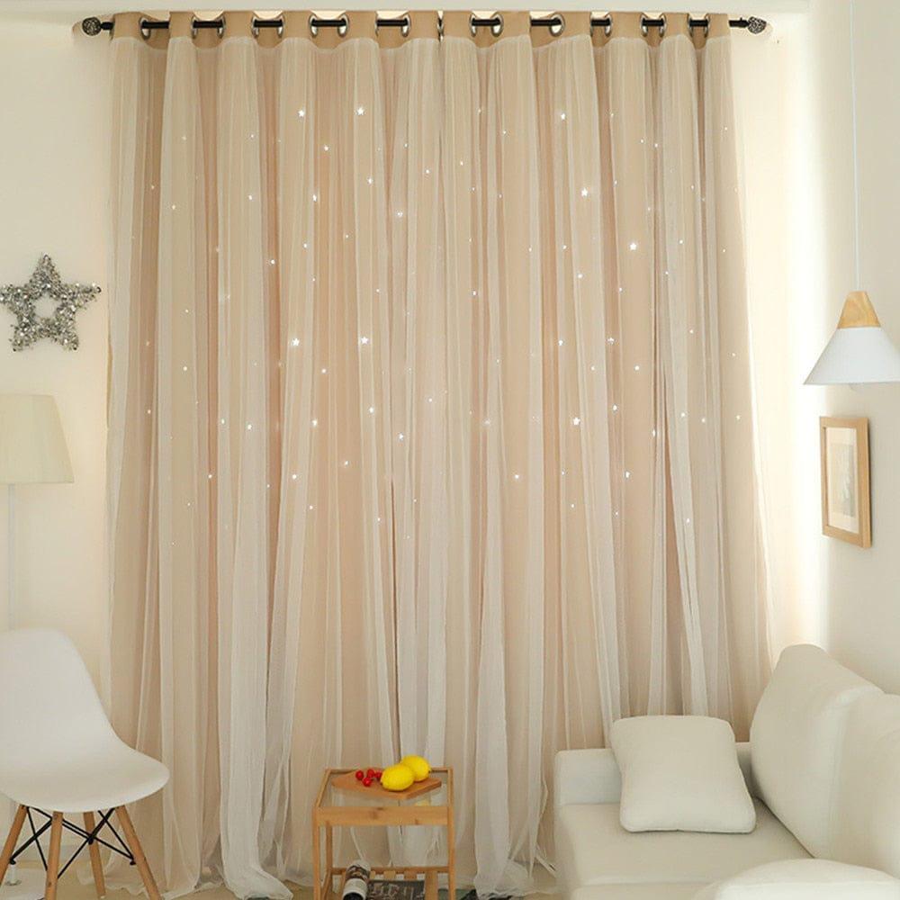 Double Layer Stars Blackout Curtains Pink Tulle For Kids Room Bennys Beauty World