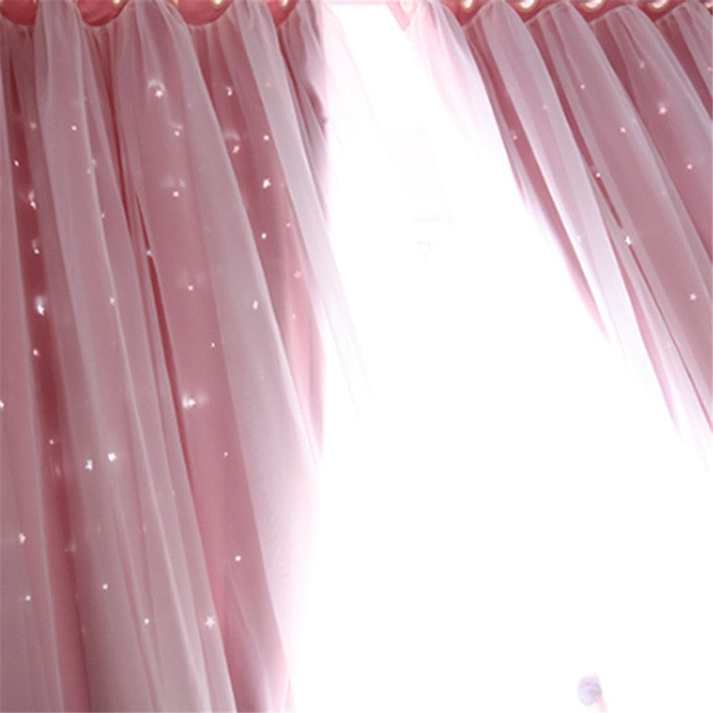 Double Layer Stars Blackout Curtains Pink Tulle For Kids Room Bennys Beauty World