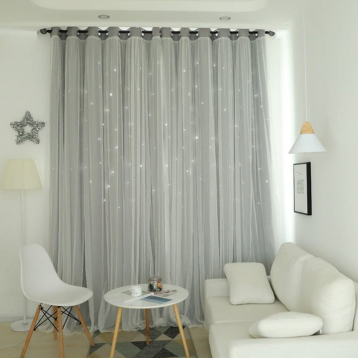 Double Layer Stars Blackout Curtains Pink Tulle For Kids Room Bennys Beauty World