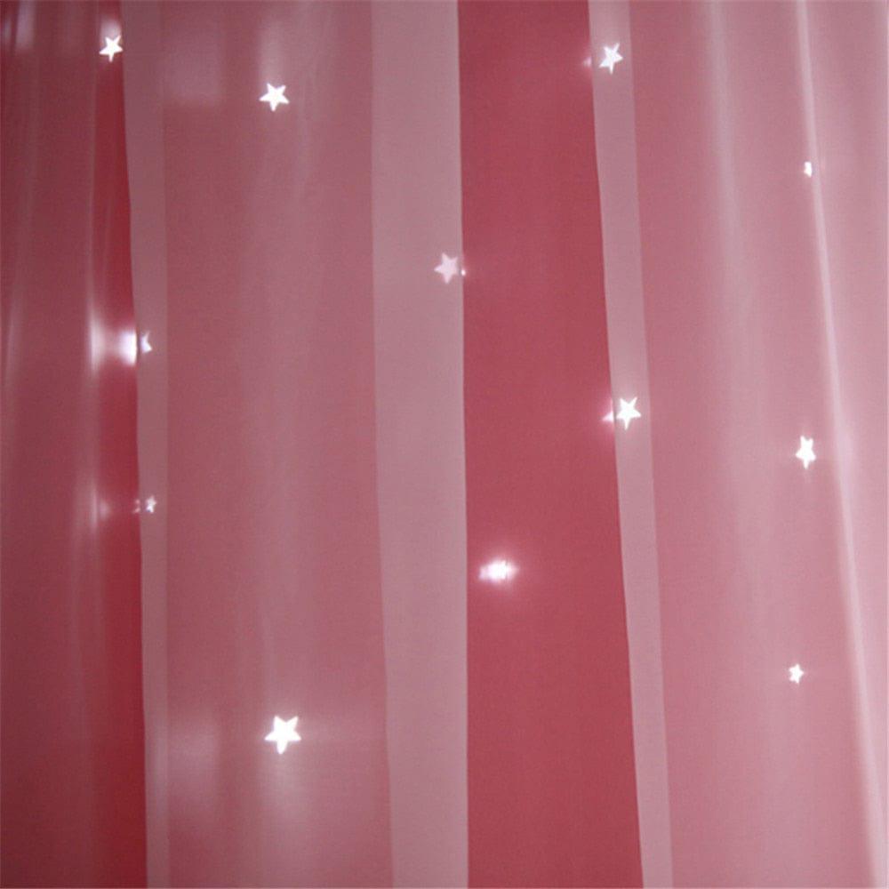 Double Layer Stars Blackout Curtains Pink Tulle For Kids Room Bennys Beauty World