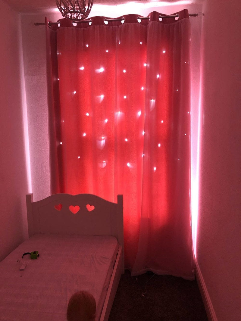 Double Layer Stars Blackout Curtains Pink Tulle For Kids Room Bennys Beauty World
