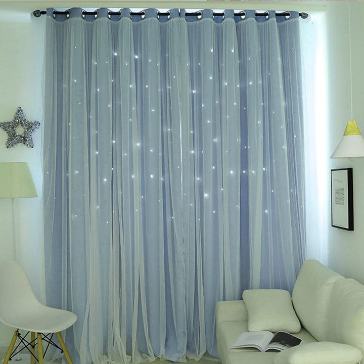 Double Layer Stars Blackout Curtains Pink Tulle For Kids Room Bennys Beauty World