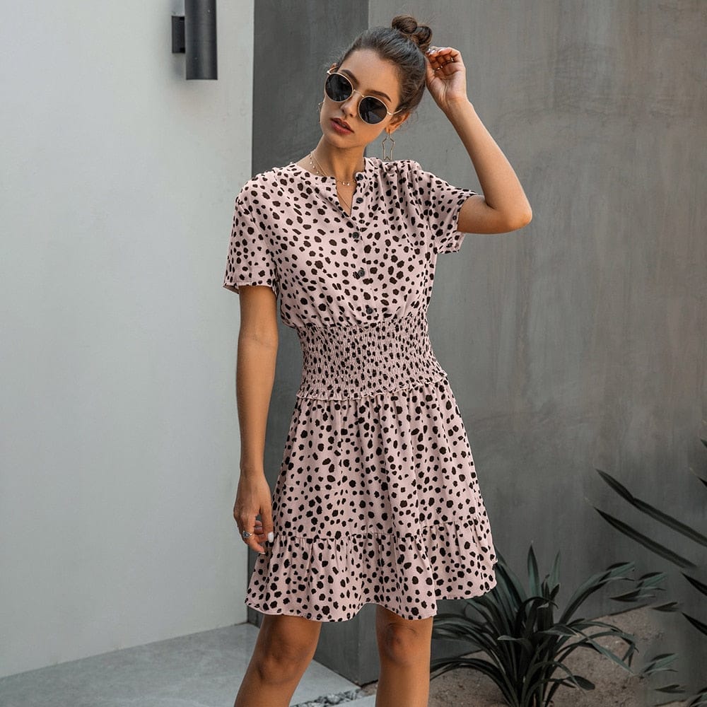 Dress Women Leopard Casual Black Summer Ruffle Mini Dresses Bennys Beauty World