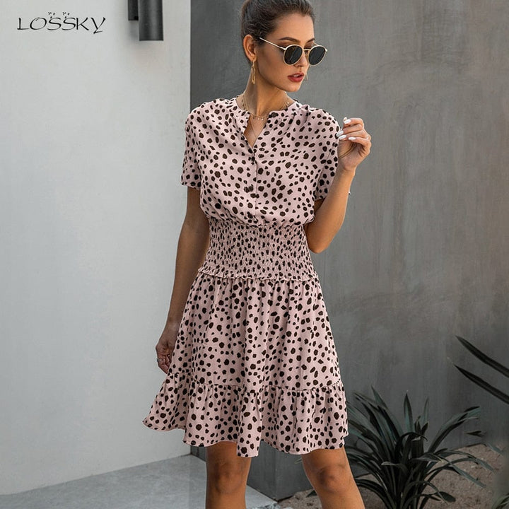 Dress Women Leopard Casual Black Summer Ruffle Mini Dresses Bennys Beauty World