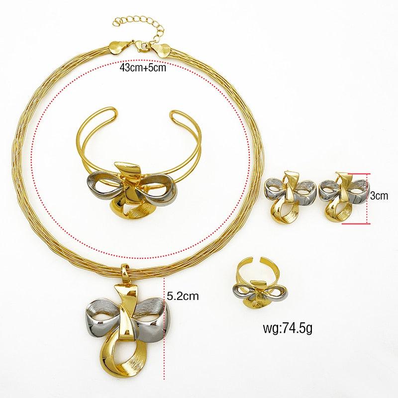 Dubai Gold Color Jewelry Sets Elegant Bow Shape Pendant And Earrings Set Bennys Beauty World