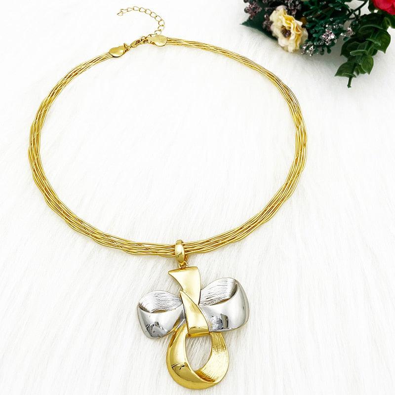 Dubai Gold Color Jewelry Sets Elegant Bow Shape Pendant And Earrings Set Bennys Beauty World