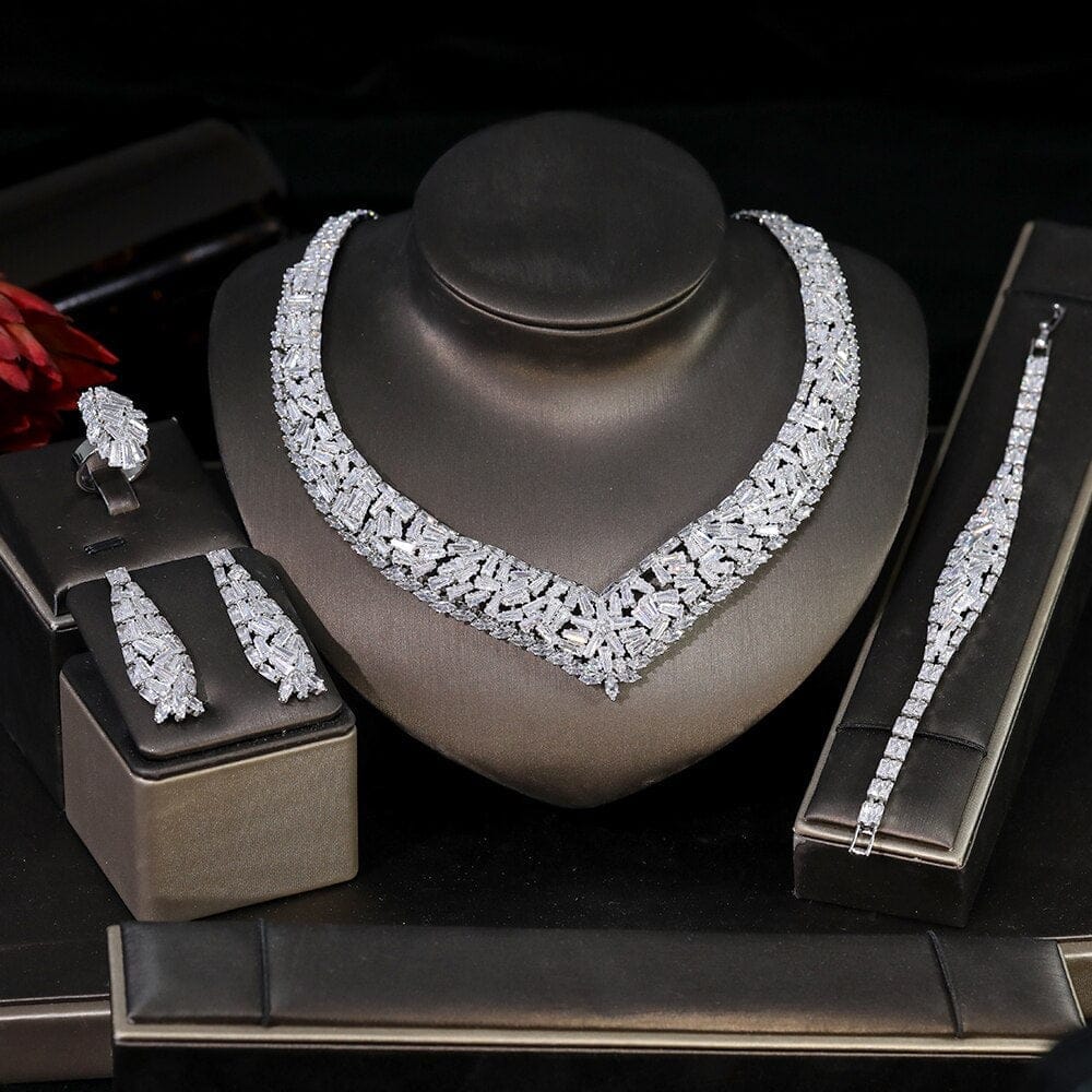 Dubai Luxury 5-Piece Set, Noble Bridal Jewelry Set, Bride CZ Crown, Bennys Beauty World