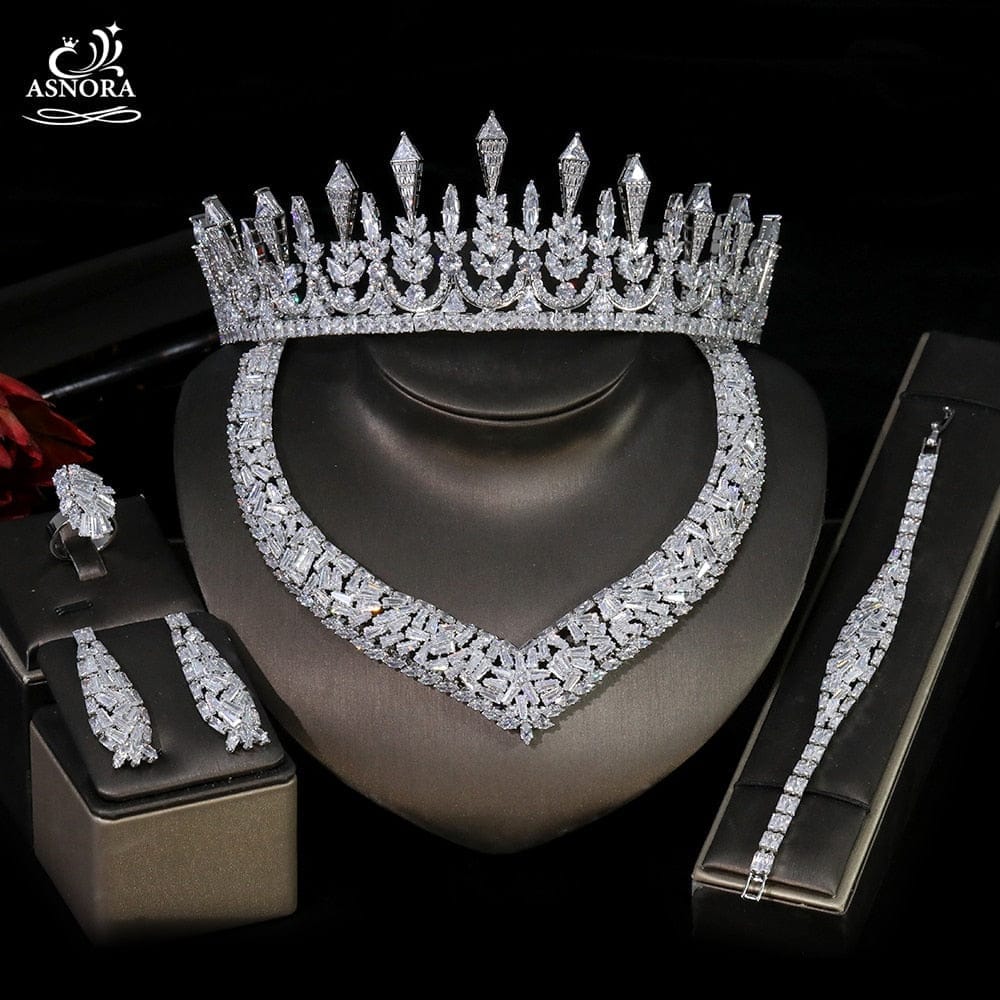 Dubai Luxury 5-Piece Set, Noble Bridal Jewelry Set, Bride CZ Crown, Bennys Beauty World