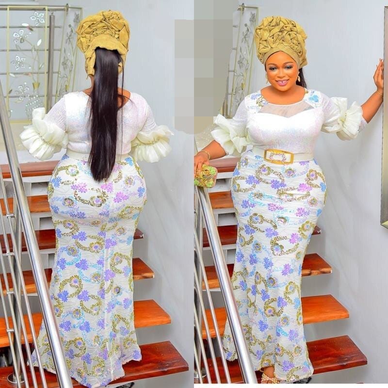 Elegant African Women Sequinned O-neck Polyester Long Dress Bennys Beauty World