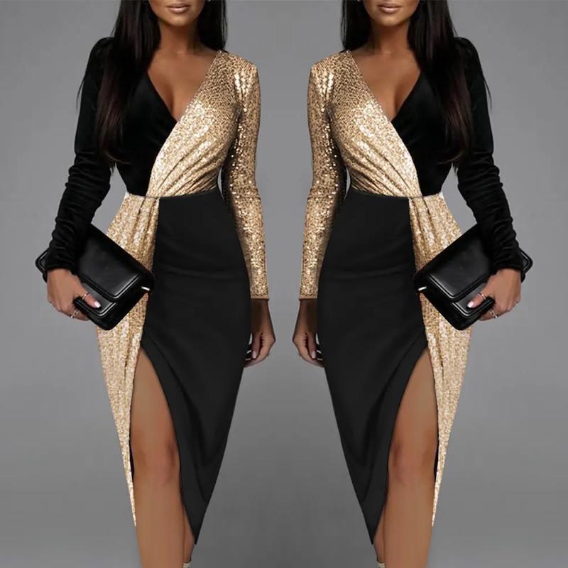 Elegant Black Luxury Dress Prom Sequins Cocktail Party Evening Dress Bennys Beauty World