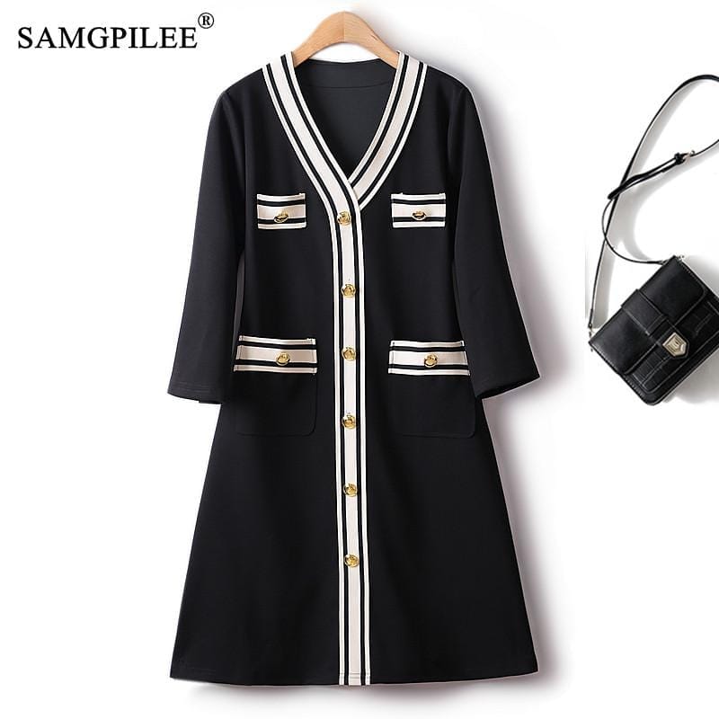 Elegant Dresses For Women Striped Stitched V-neck Dress 4XL Bennys Beauty World