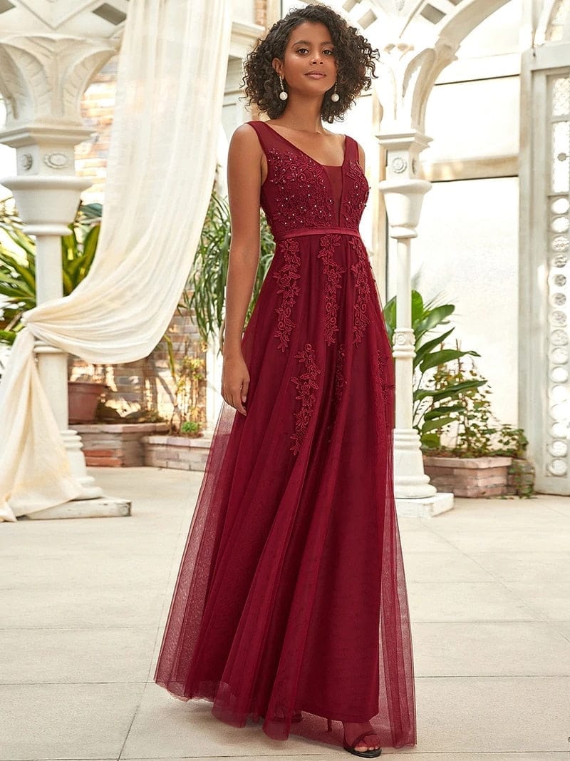 Elegant Evening Dresses Long Lace Sleeveless Prom Dresses For