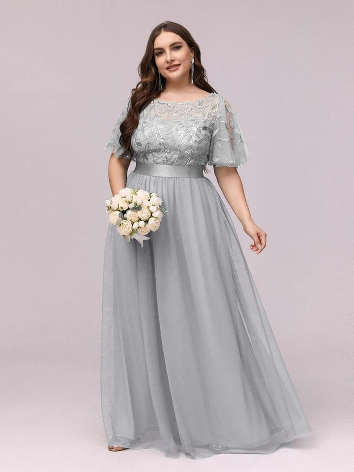 Elegant Evening Dresses O-Neck Sequin Tulle Floor Length Dresses for women Bennys Beauty World