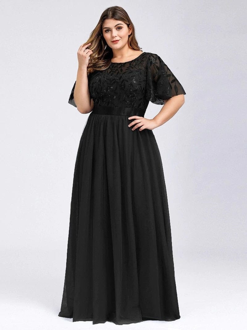 Elegant Evening Dresses O-Neck Sequin Tulle Floor Length Dresses for women Bennys Beauty World