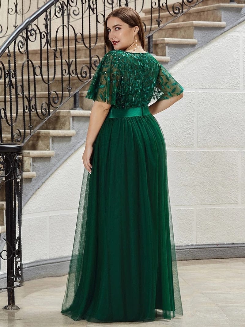 Elegant Evening Dresses O-Neck Sequin Tulle Floor Length Dresses for women Bennys Beauty World