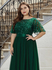 Elegant Evening Dresses O-Neck Sequin Tulle Floor Length Dresses for women Bennys Beauty World