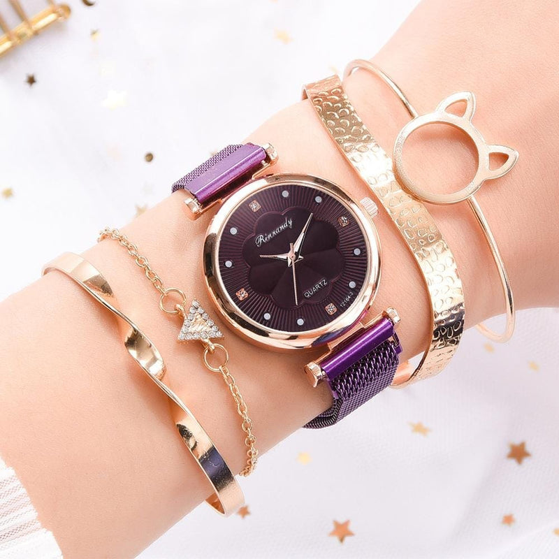 Elegant Lady Watches Bracelet Gift Wristwatch for Women 5 PCS Set Casual Fashion Watches Bennys Beauty World
