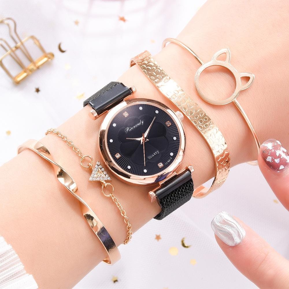 Elegant Lady Watches Bracelet Gift Wristwatch for Women 5 PCS Set Casual Fashion Watches Bennys Beauty World