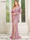 Elegant  Long V-Neck Long Sleeve Mermaid Floor-Length Dress BENNYS 