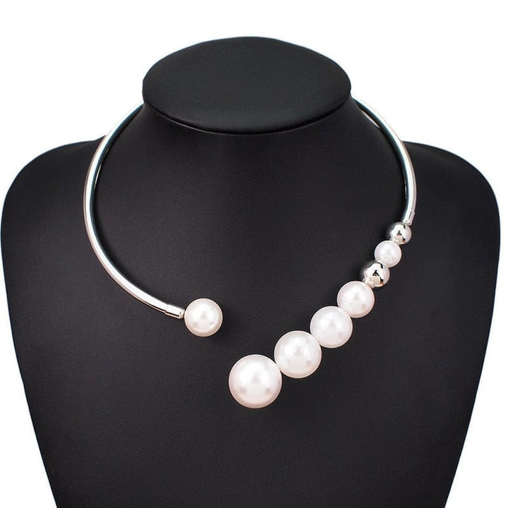 Elegant Metal Torques Simulated Pearl Choker Necklace For Women Bennys Beauty World