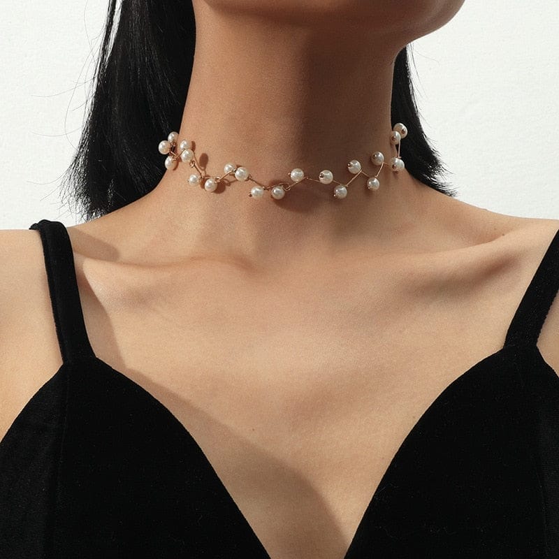 Elegant Metal Torques Simulated Pearl Choker Necklace For Women Bennys Beauty World