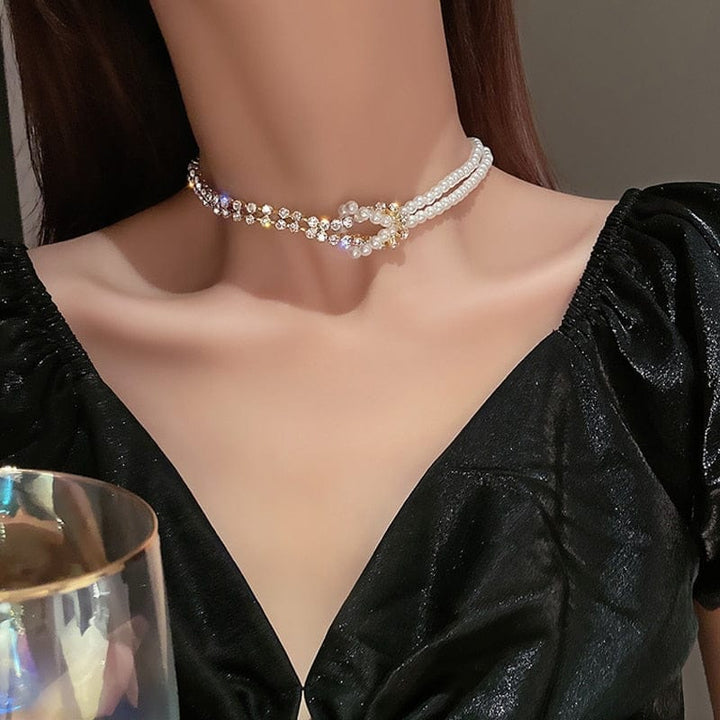 Elegant Metal Torques Simulated Pearl Choker Necklace For Women Bennys Beauty World