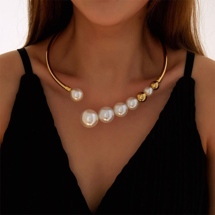 Elegant Metal Torques Simulated Pearl Choker Necklace For Women Bennys Beauty World