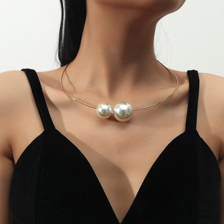 Elegant Metal Torques Simulated Pearl Choker Necklace For Women Bennys Beauty World