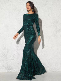 Elegant O Neck Long Sleeve Sparkle Stretchy Bodycon Party Dress Bennys Beauty World