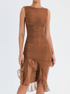 Elegant Ruffle Ruched Midi Dress For Women BENNYS 