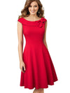 Elegant Solid Color with Bow Dresses Cocktail Party Swing Flare Dress Bennys Beauty World