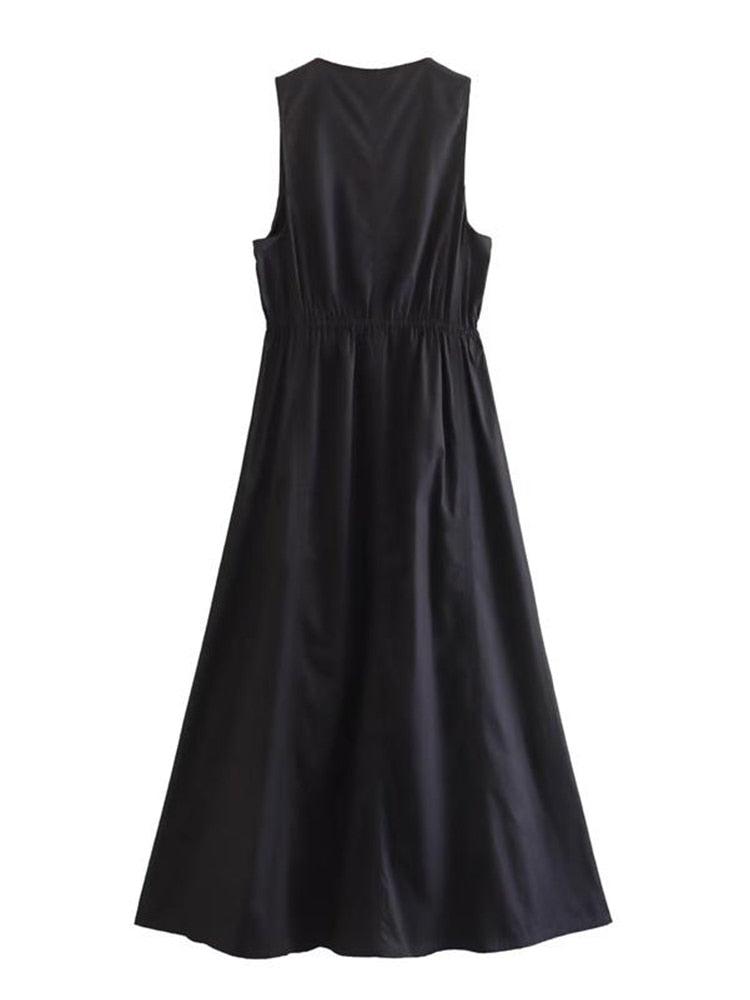 Elegant Solid Long Dresses 2023 Summer Zipper Sleeveless Dress Bennys Beauty World