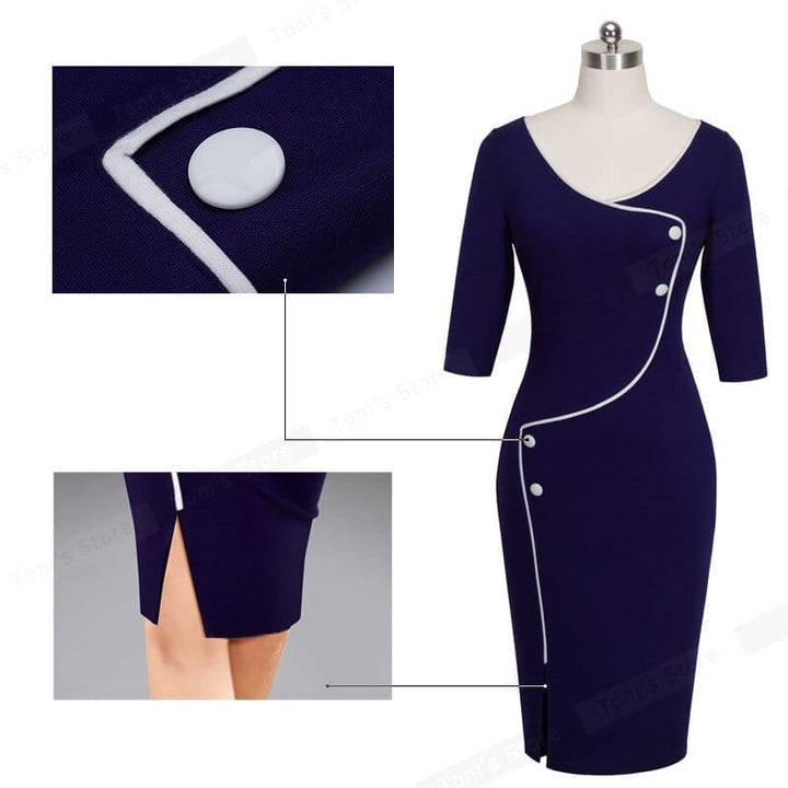 Elegant Split Bottom Casual Deep O-Neck Body-con Dress Bennys Beauty World