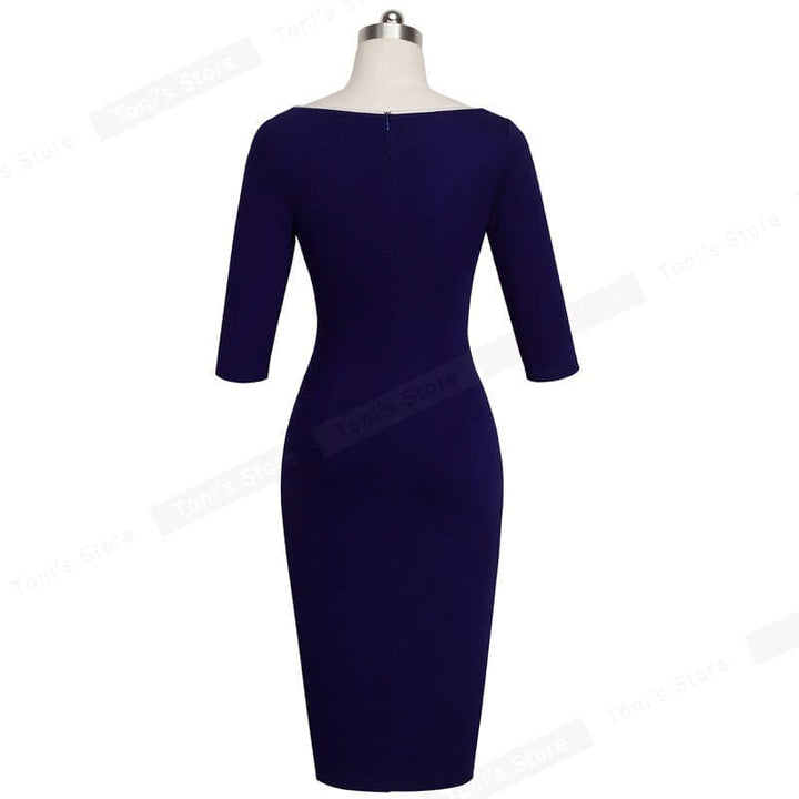 Elegant Split Bottom Casual Deep O-Neck Body-con Dress Bennys Beauty World