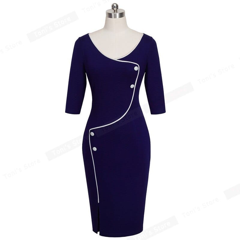 Elegant Split Bottom Casual Deep O-Neck Body-con Dress Bennys Beauty World