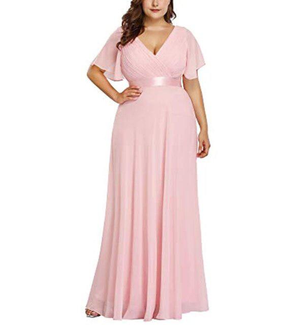 Elegant V-Neck Chiffon Evening Dress Bennys Beauty World