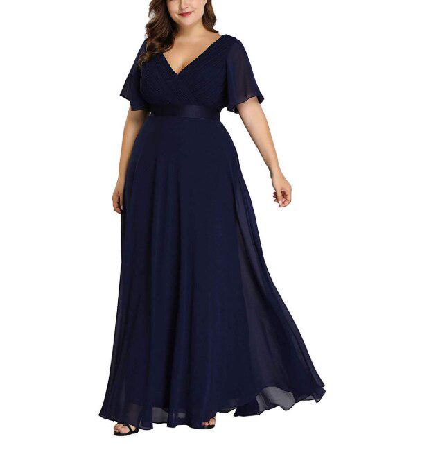 Elegant V-Neck Chiffon Evening Dress Bennys Beauty World