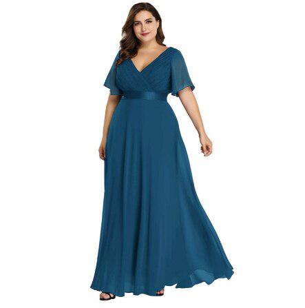 Elegant V-Neck Chiffon Evening Dress Bennys Beauty World