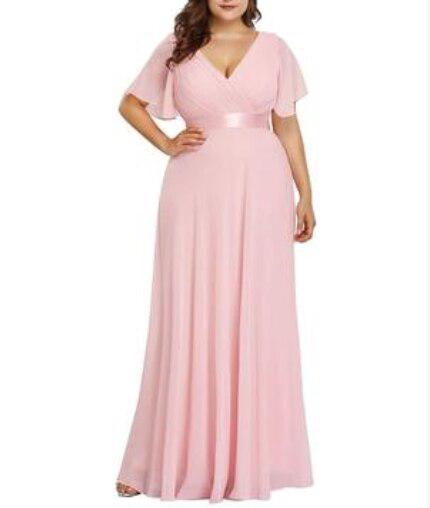 Elegant V-Neck Chiffon Evening Dress Bennys Beauty World