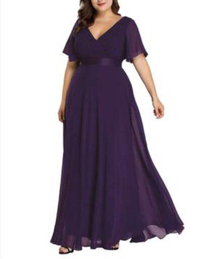 Elegant V-Neck Chiffon Evening Dress Bennys Beauty World