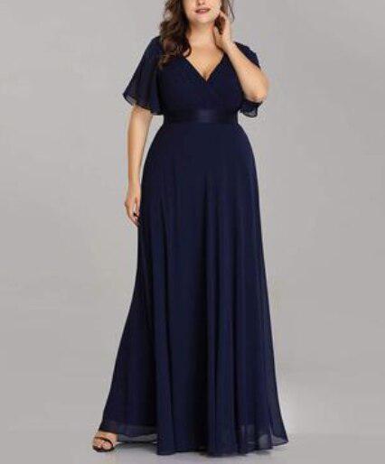 Elegant V-Neck Chiffon Evening Dress Bennys Beauty World