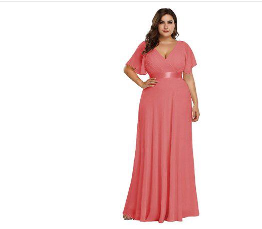 Elegant V-Neck Chiffon Evening Dress Bennys Beauty World