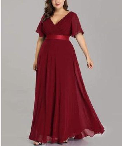 Elegant V-Neck Chiffon Evening Dress Bennys Beauty World