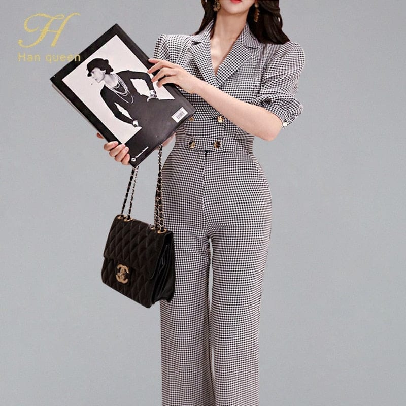 Elegant Vintage Plaid Business Jumpsuits For Women's Bennys Beauty World
