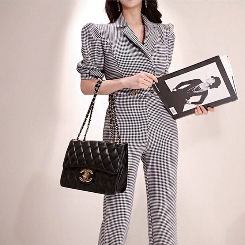 Elegant Vintage Plaid Business Jumpsuits For Women's Bennys Beauty World