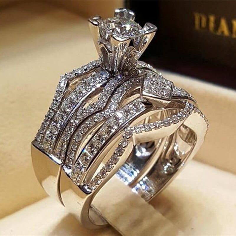 Fridja Engagement Ring for Women Alloy Cubic Zirconia Wedding Band Bridal  Set 2PC Ring Bridal Zircon Diamond Elegant Engagement Wedding Band Ring Set